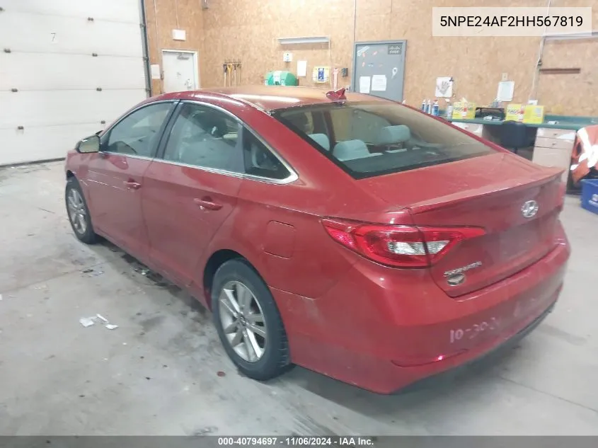 2017 Hyundai Sonata VIN: 5NPE24AF2HH567819 Lot: 40794697