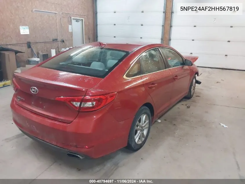 2017 Hyundai Sonata VIN: 5NPE24AF2HH567819 Lot: 40794697