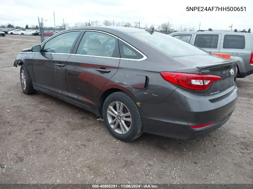 2017 Hyundai Sonata Se VIN: 5NPE24AF7HH500651 Lot: 40805291