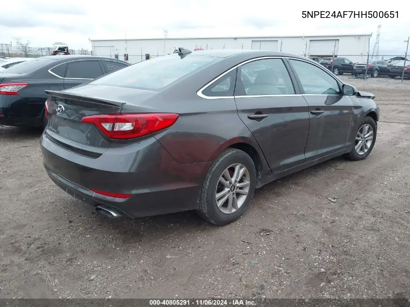 2017 Hyundai Sonata Se VIN: 5NPE24AF7HH500651 Lot: 40805291