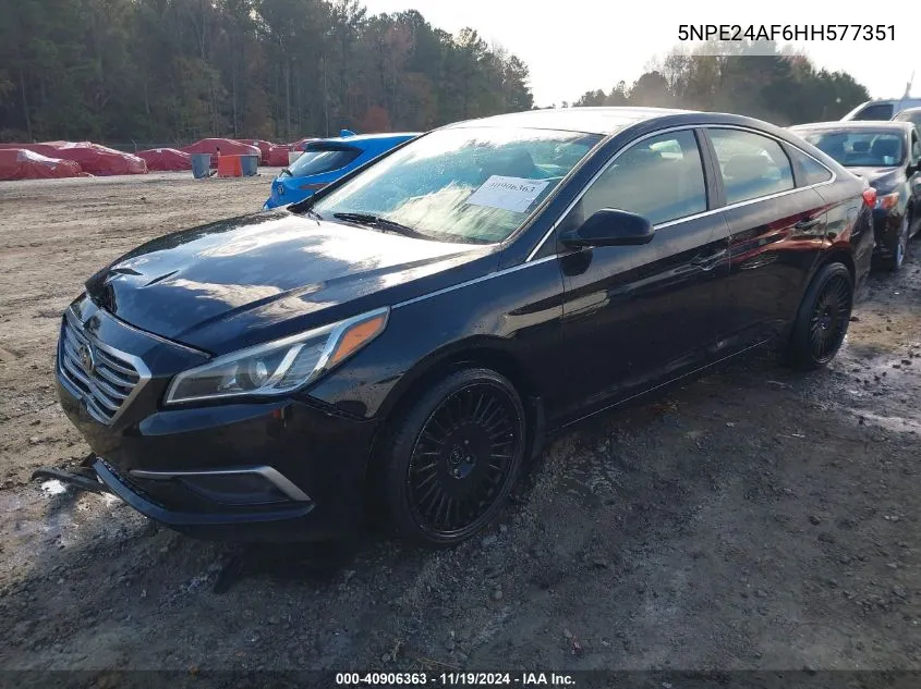 2017 Hyundai Sonata Se VIN: 5NPE24AF6HH577351 Lot: 40906363