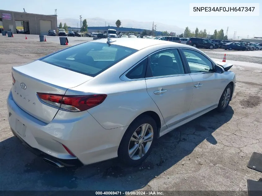 2018 Hyundai Sonata Sel VIN: 5NPE34AF0JH647347 Lot: 40069471