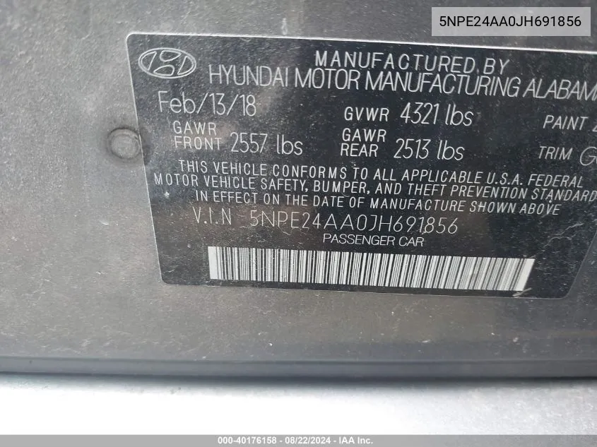 5NPE24AA0JH691856 2018 Hyundai Sonata Eco