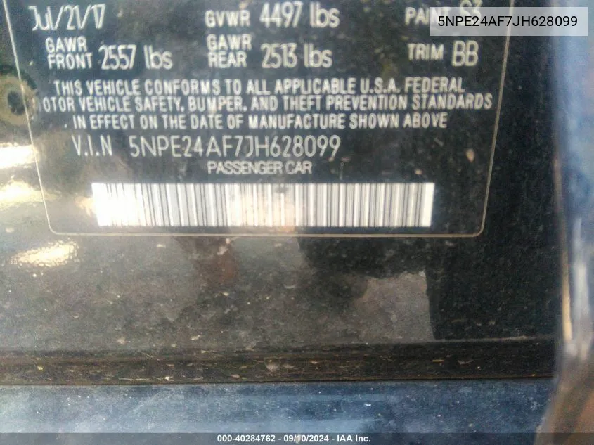 5NPE24AF7JH628099 2018 Hyundai Sonata Se