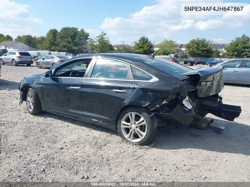 2018 Hyundai Sonata Sel VIN: 5NPE34AF4JH647867 Lot: 40530023