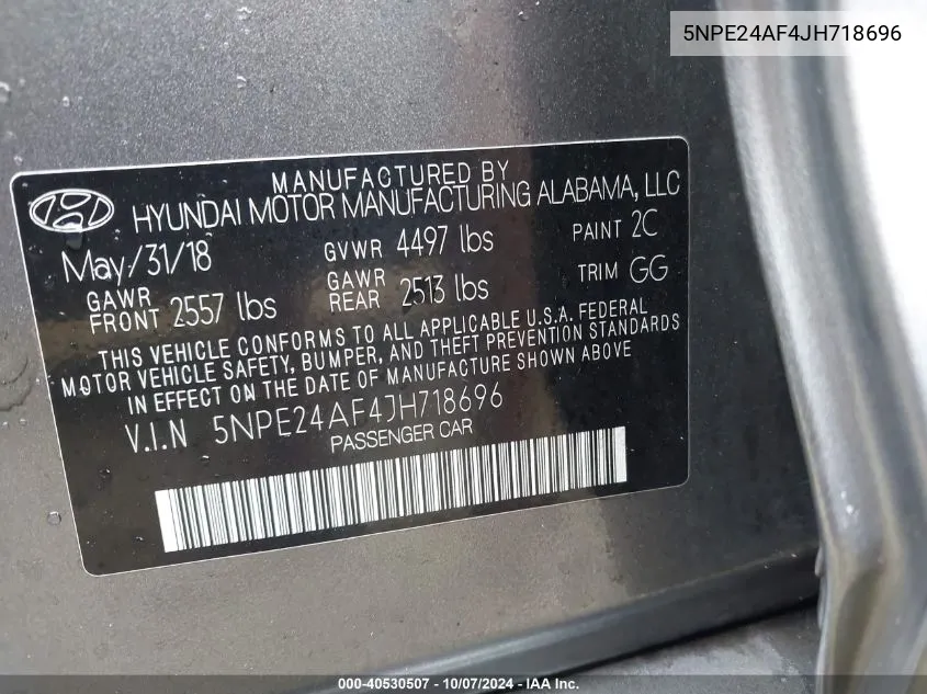 5NPE24AF4JH718696 2018 Hyundai Sonata Se