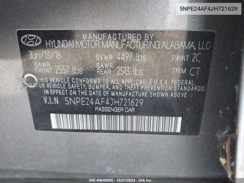 5NPE24AF4JH721629 2018 Hyundai Sonata Se