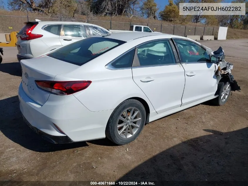 2018 Hyundai Sonata Se VIN: 5NPE24AF0JH602282 Lot: 40671668