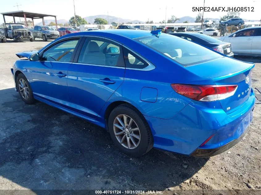 2018 Hyundai Sonata Se VIN: 5NPE24AFXJH608512 Lot: 40751724