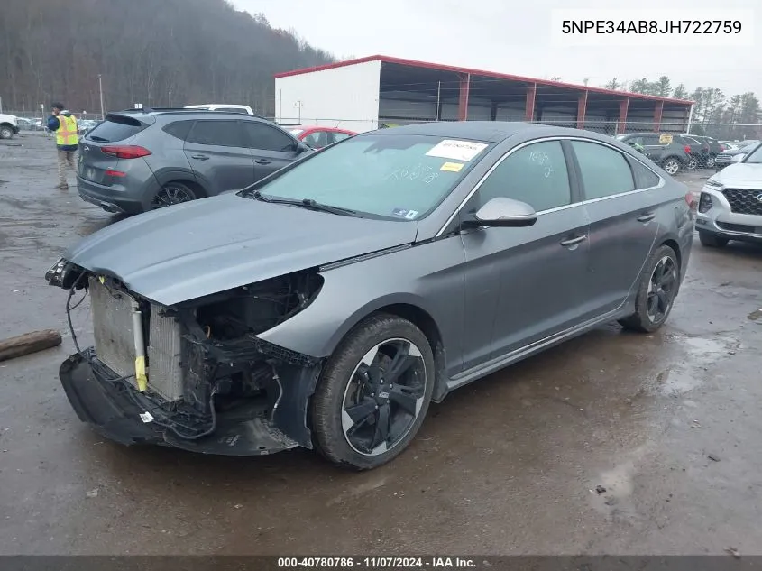 2018 Hyundai Sonata Limited 2.0T+ VIN: 5NPE34AB8JH722759 Lot: 40780786