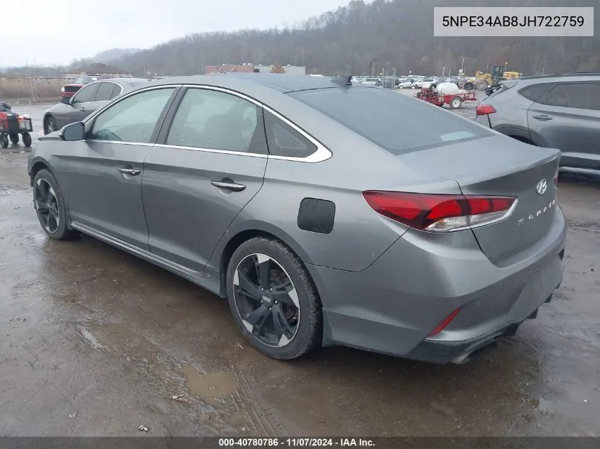 2018 Hyundai Sonata Limited 2.0T+ VIN: 5NPE34AB8JH722759 Lot: 40780786