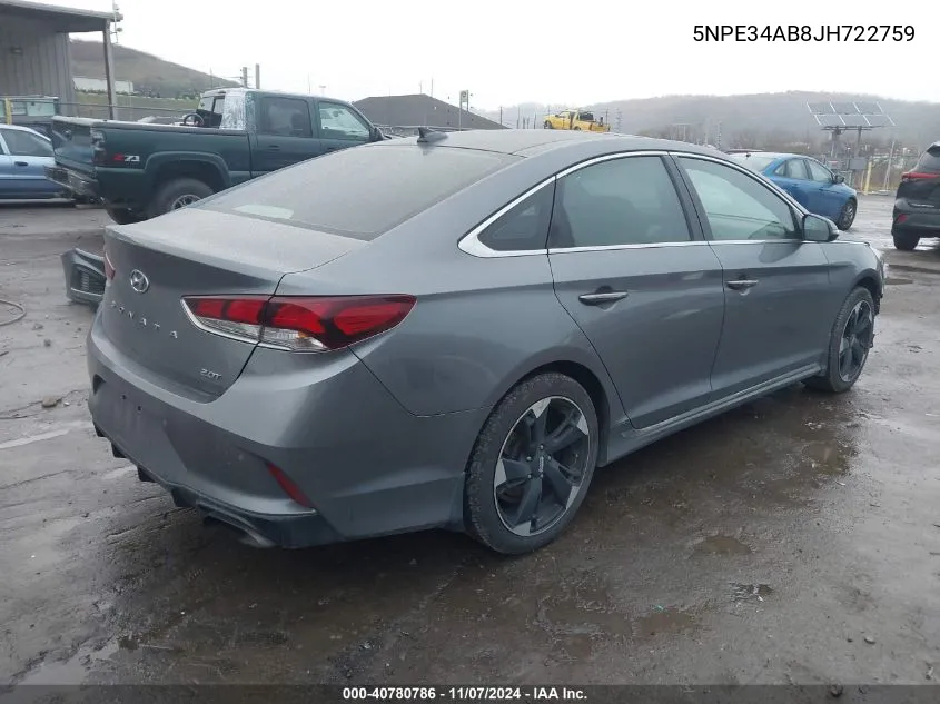 2018 Hyundai Sonata Limited 2.0T+ VIN: 5NPE34AB8JH722759 Lot: 40780786