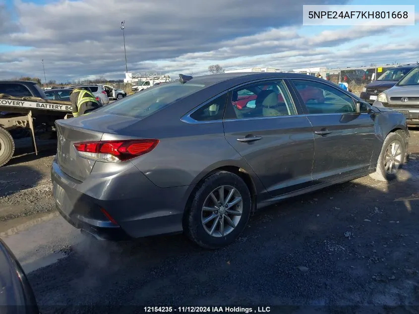 2019 Hyundai Sonata Essential VIN: 5NPE24AF7KH801668 Lot: 12154235