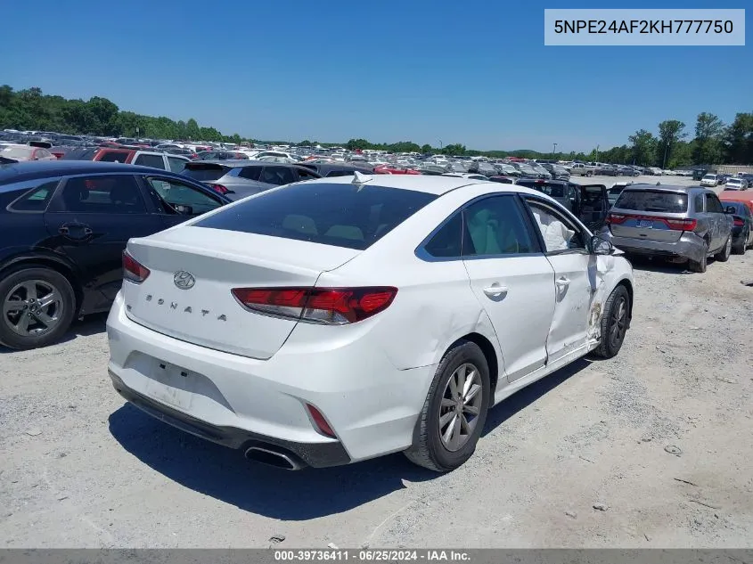 2019 Hyundai Sonata Se VIN: 5NPE24AF2KH777750 Lot: 39736411