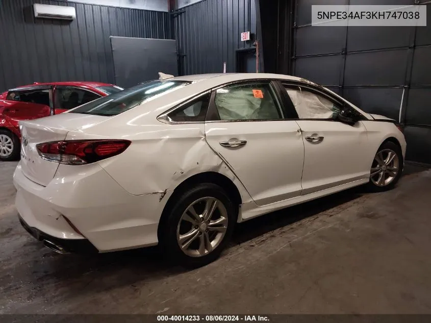 2019 Hyundai Sonata Sel VIN: 5NPE34AF3KH747038 Lot: 40014233