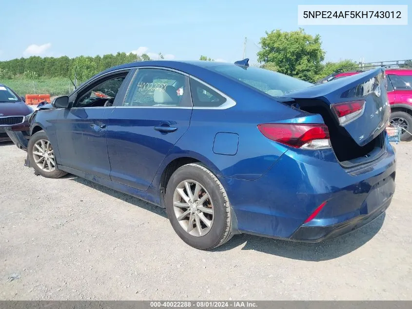 5NPE24AF5KH743012 2019 Hyundai Sonata Se