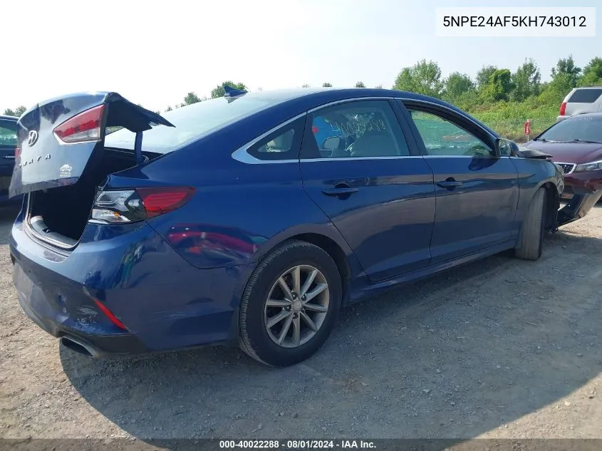 5NPE24AF5KH743012 2019 Hyundai Sonata Se