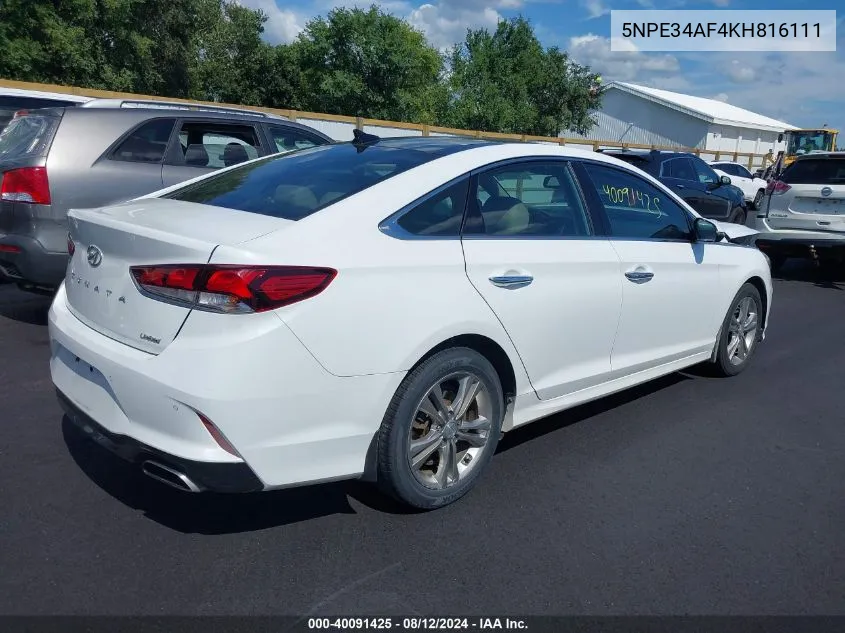 2019 Hyundai Sonata Limited VIN: 5NPE34AF4KH816111 Lot: 40091425