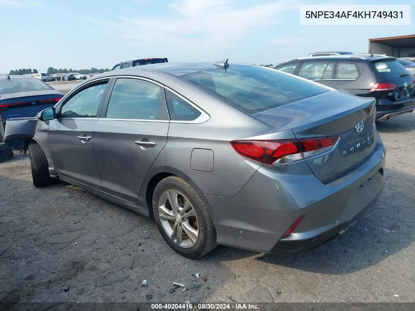 2019 Hyundai Sonata Sel VIN: 5NPE34AF4KH749431 Lot: 40204416