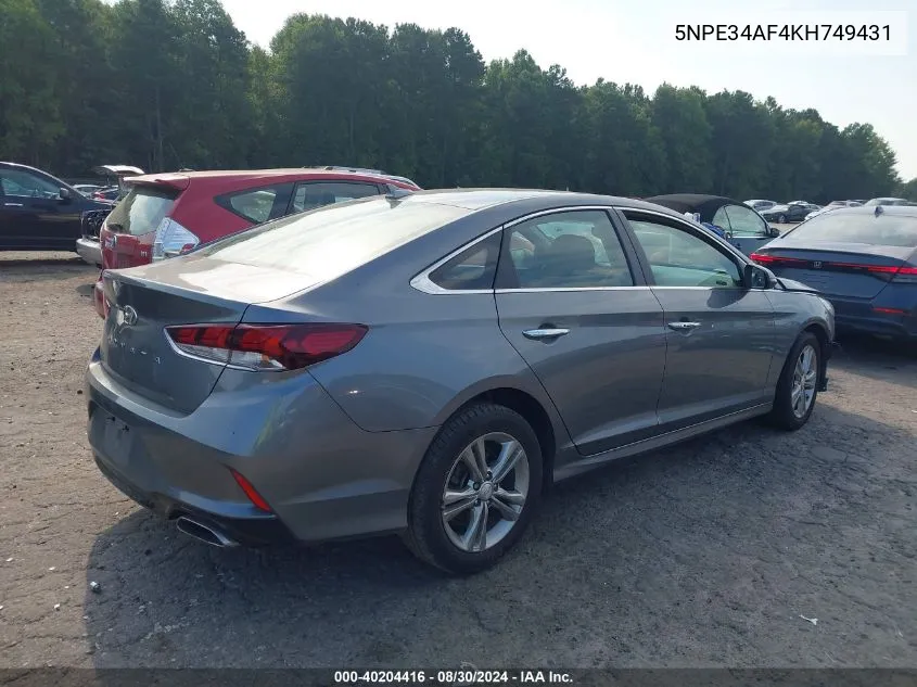 2019 Hyundai Sonata Sel VIN: 5NPE34AF4KH749431 Lot: 40204416