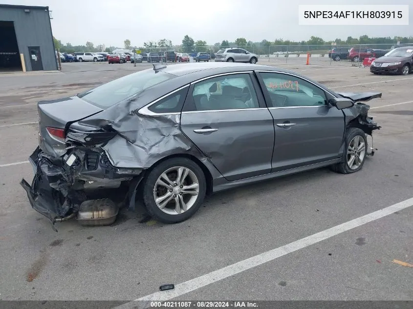 2019 Hyundai Sonata Sel VIN: 5NPE34AF1KH803915 Lot: 40211087