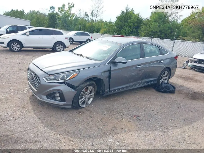 2019 Hyundai Sonata Sel VIN: 5NPE34AF3KH778967 Lot: 40292327