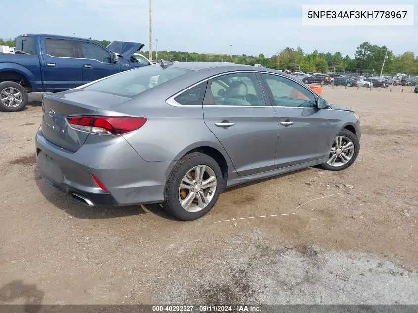 2019 Hyundai Sonata Sel VIN: 5NPE34AF3KH778967 Lot: 40292327