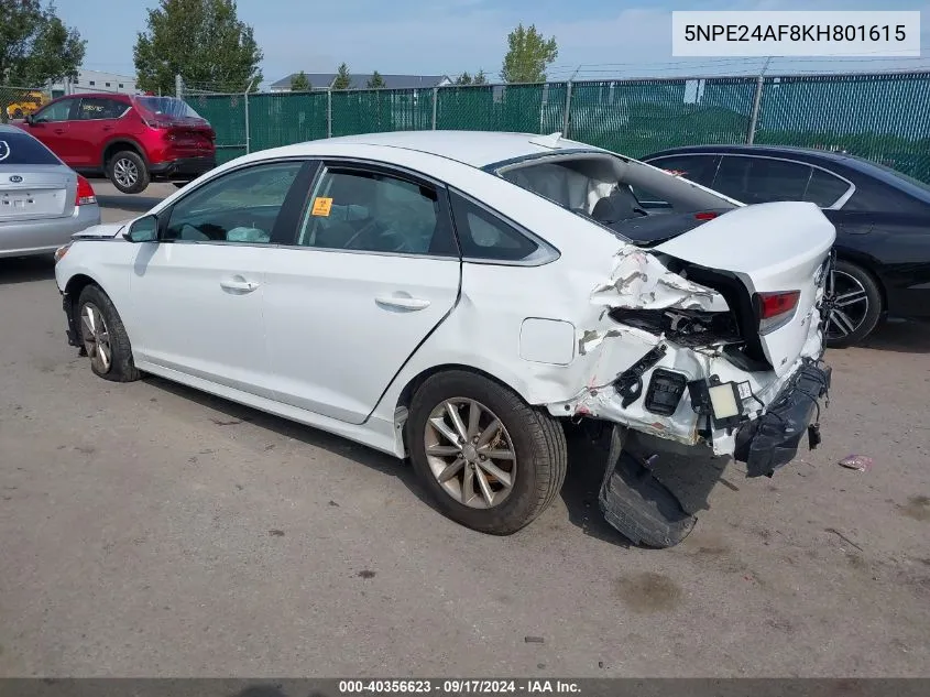 2019 Hyundai Sonata Se VIN: 5NPE24AF8KH801615 Lot: 40356623