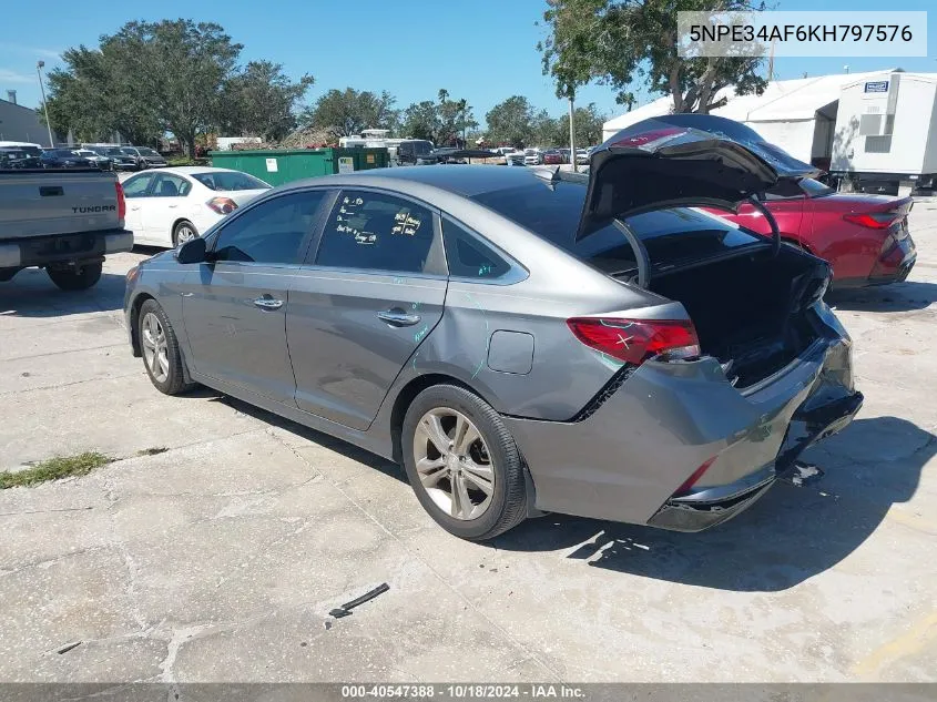 2019 Hyundai Sonata Sel VIN: 5NPE34AF6KH797576 Lot: 40547388