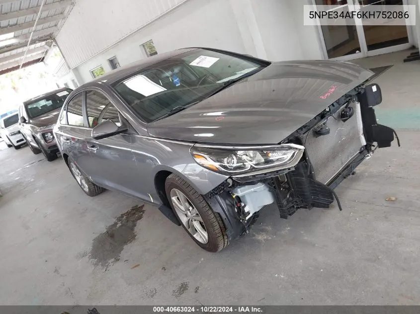 2019 Hyundai Sonata Sel VIN: 5NPE34AF6KH752086 Lot: 40663024