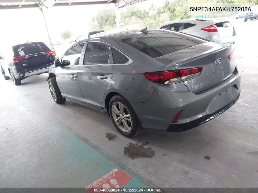 2019 Hyundai Sonata Sel VIN: 5NPE34AF6KH752086 Lot: 40663024