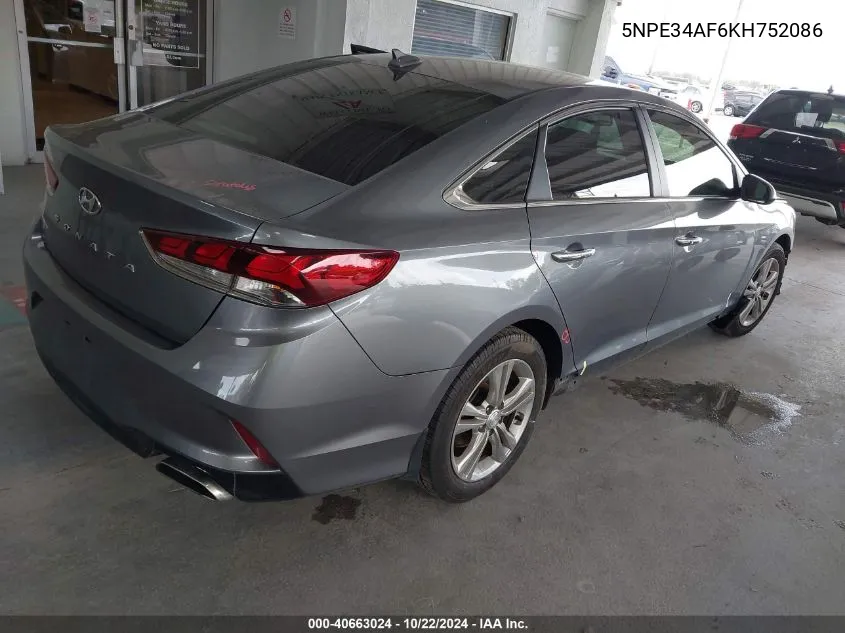 2019 Hyundai Sonata Sel VIN: 5NPE34AF6KH752086 Lot: 40663024