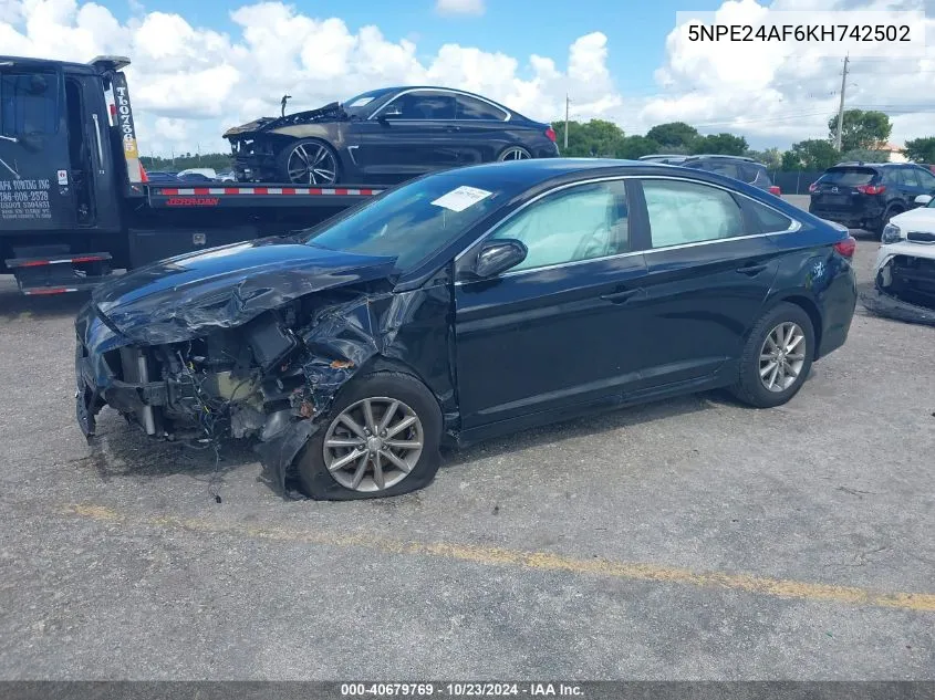 2019 Hyundai Sonata Se VIN: 5NPE24AF6KH742502 Lot: 40679769