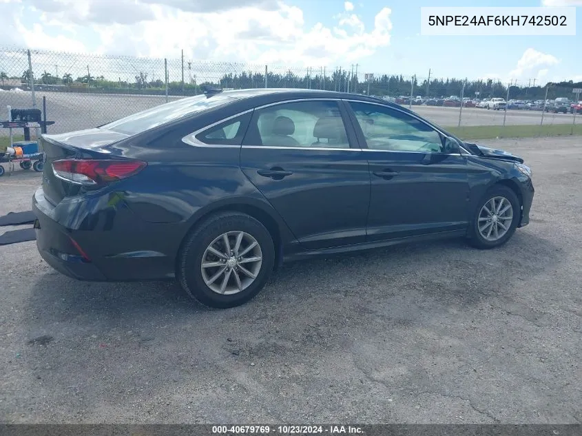 2019 Hyundai Sonata Se VIN: 5NPE24AF6KH742502 Lot: 40679769