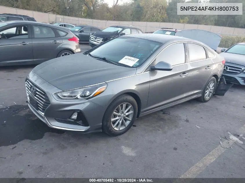 2019 Hyundai Sonata Se VIN: 5NPE24AF4KH800753 Lot: 40705492