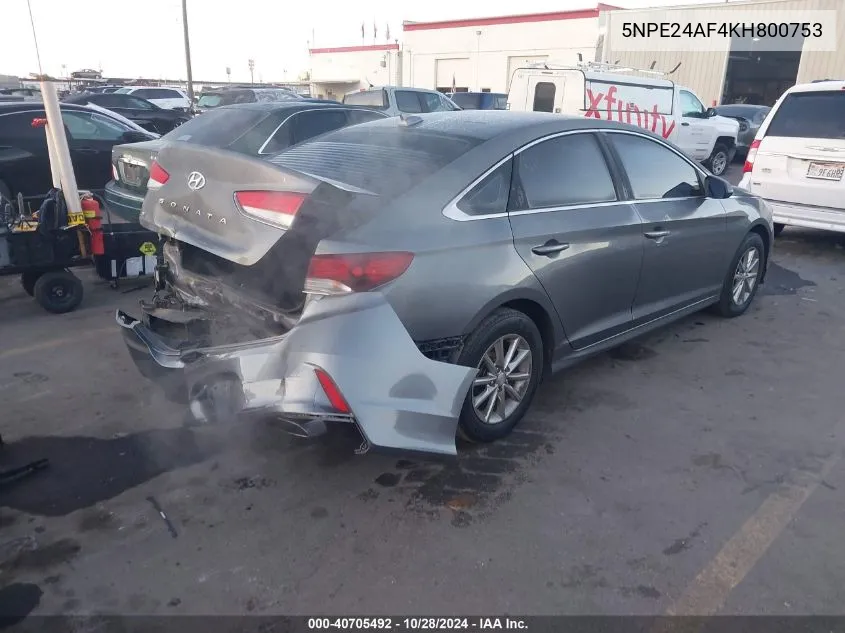 2019 Hyundai Sonata Se VIN: 5NPE24AF4KH800753 Lot: 40705492