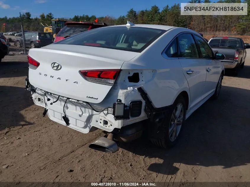 2019 Hyundai Sonata Limited VIN: 5NPE34AF2KH818634 Lot: 40728010