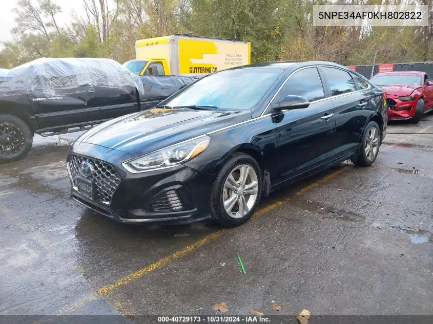 2019 Hyundai Sonata Sel VIN: 5NPE34AF0KH802822 Lot: 40729173