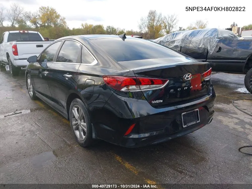 2019 Hyundai Sonata Sel VIN: 5NPE34AF0KH802822 Lot: 40729173