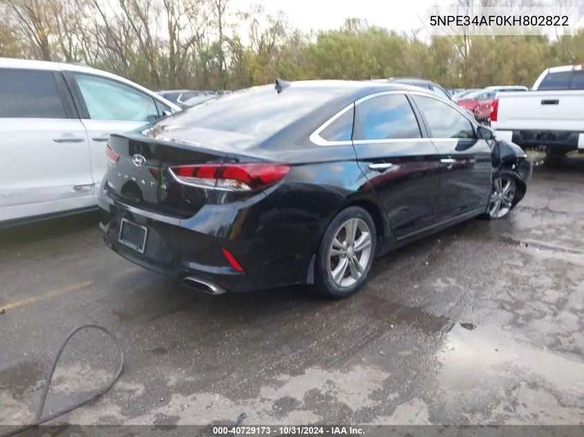 2019 Hyundai Sonata Sel VIN: 5NPE34AF0KH802822 Lot: 40729173