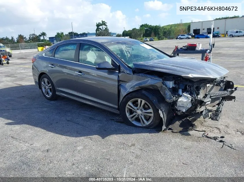 2019 Hyundai Sonata Sel VIN: 5NPE34AF6KH804672 Lot: 40735203