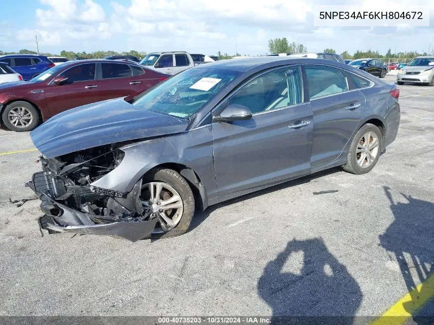 2019 Hyundai Sonata Sel VIN: 5NPE34AF6KH804672 Lot: 40735203