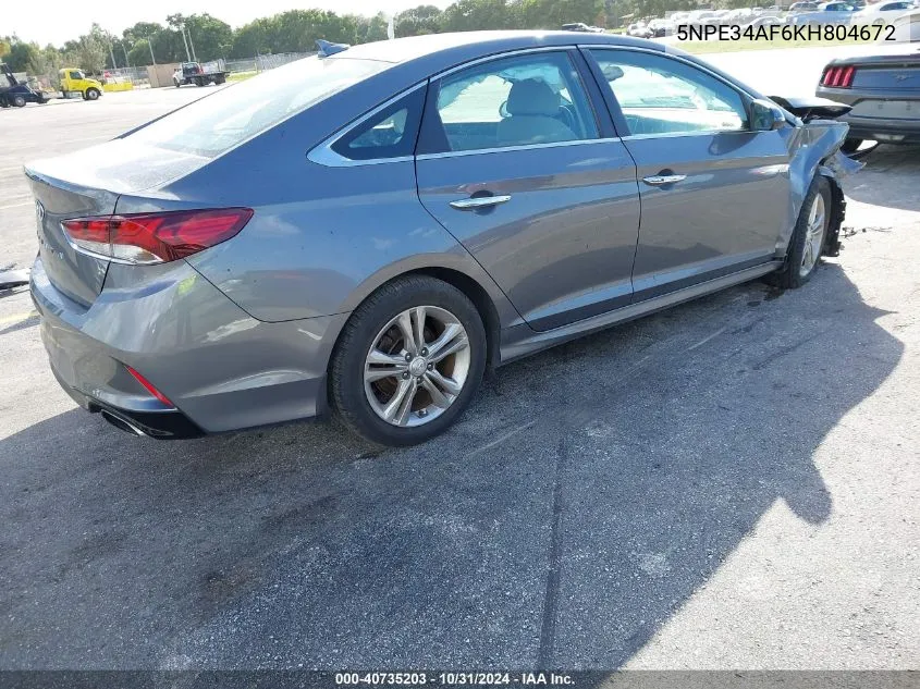 2019 Hyundai Sonata Sel VIN: 5NPE34AF6KH804672 Lot: 40735203