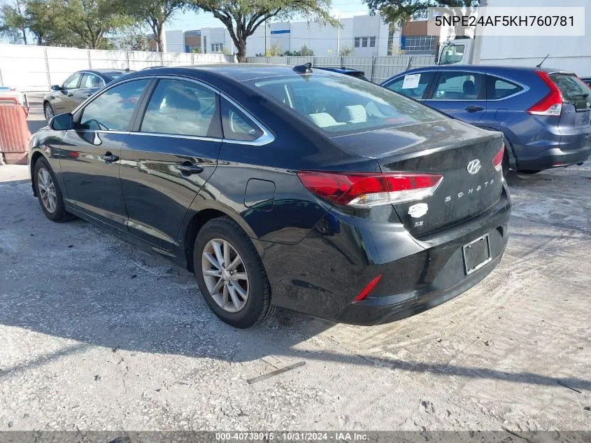 2019 Hyundai Sonata Se VIN: 5NPE24AF5KH760781 Lot: 40738915