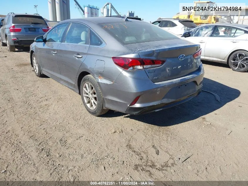 2019 Hyundai Sonata Se VIN: 5NPE24AF2KH794984 Lot: 40762251