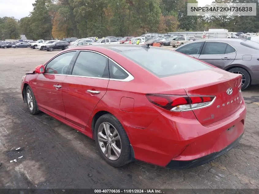 2019 Hyundai Sonata Limited VIN: 5NPE34AF2KH736838 Lot: 40770635