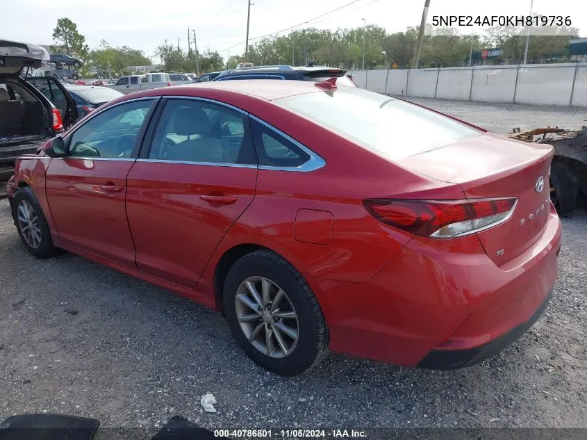 2019 Hyundai Sonata Se VIN: 5NPE24AF0KH819736 Lot: 40786801