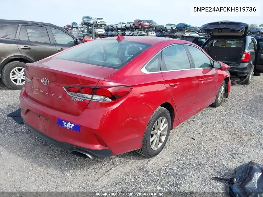 2019 Hyundai Sonata Se VIN: 5NPE24AF0KH819736 Lot: 40786801