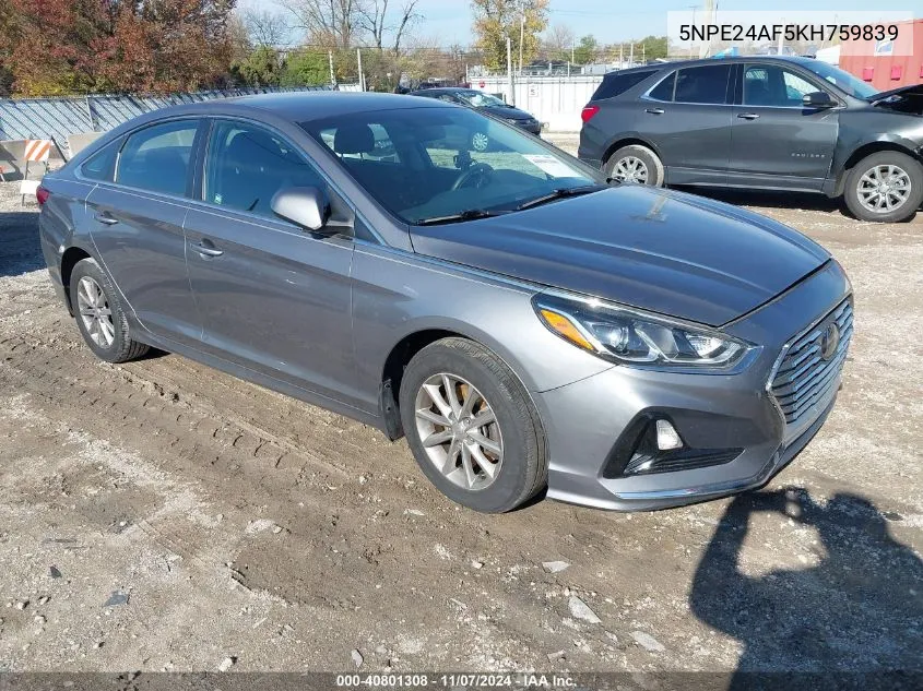 2019 Hyundai Sonata Se VIN: 5NPE24AF5KH759839 Lot: 40801308