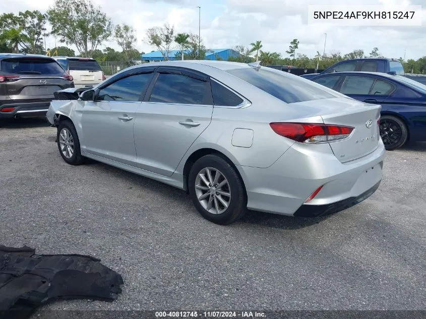 2019 Hyundai Sonata Se VIN: 5NPE24AF9KH815247 Lot: 40812745